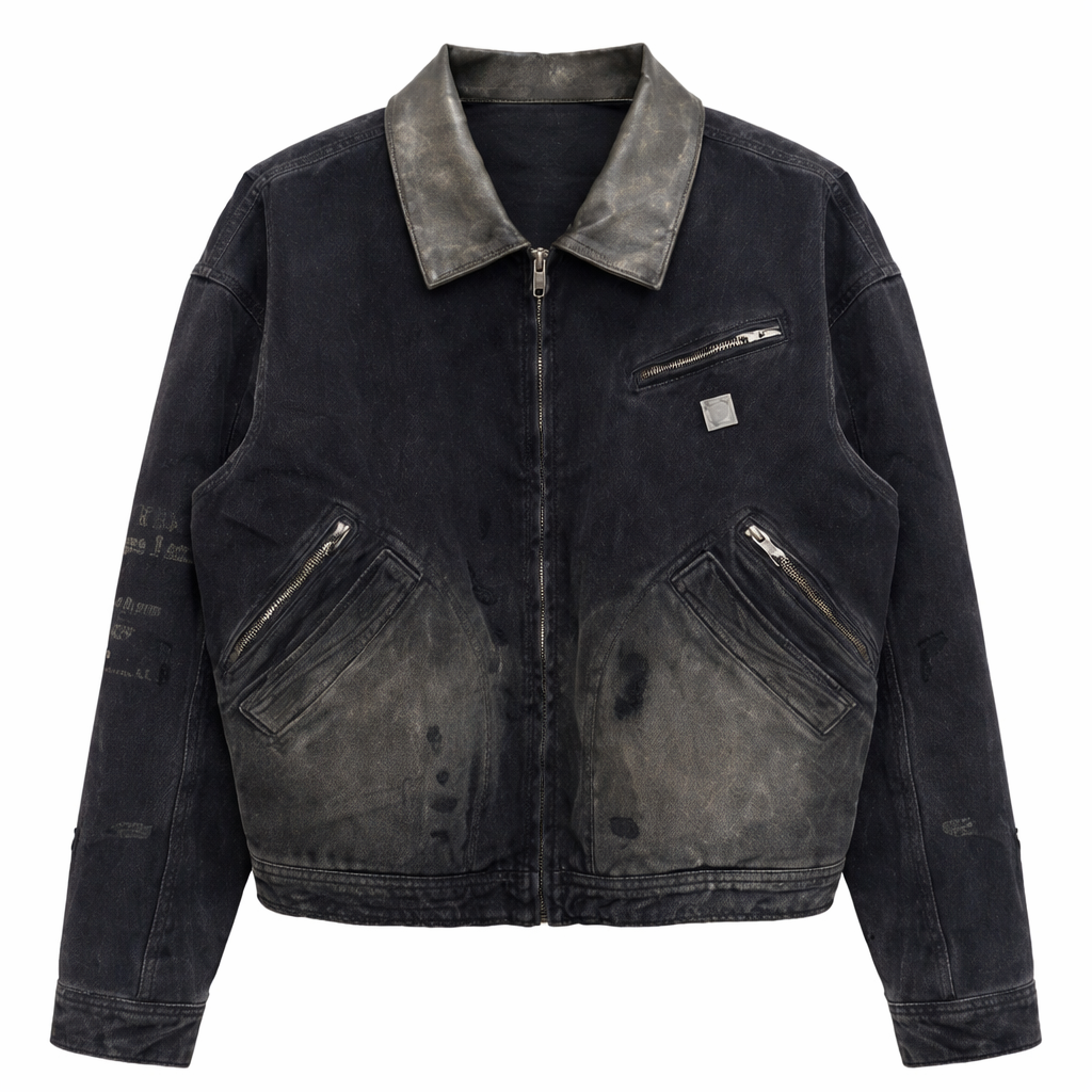 Leather Collar detroit Jacket - WANNALAB