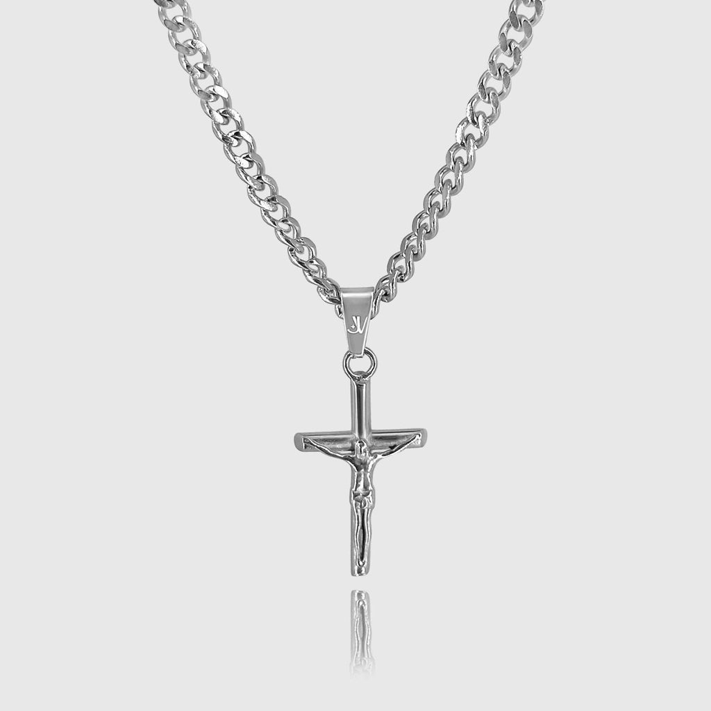 Jesus Cross Cuban Kette - Silber (4mm) - Ketten mit Anhänger - 50cm / 20'' - JVillion®