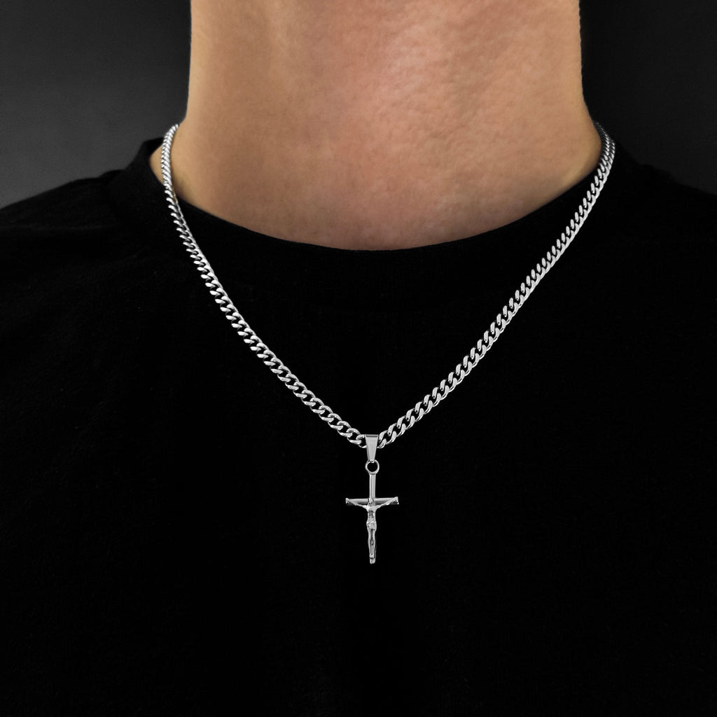 Jesus Cross Cuban Kette - Silber (4mm) - Ketten mit Anhänger - 50cm / 20'' - JVillion®