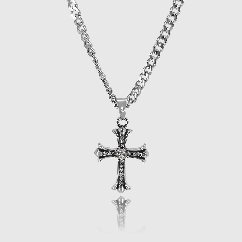 Shiny Cross Cuban Kette - Silber (4mm) - Ketten mit Anhänger - 50cm / 20'' - JVillion®