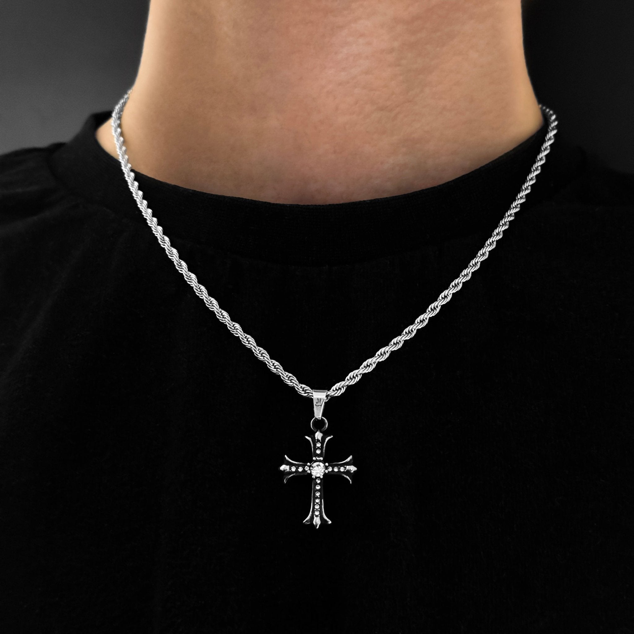 Shiny Cross Rope Kette - Silber (3mm) - Ketten mit Anhänger - 50cm / 20'' - JVillion®